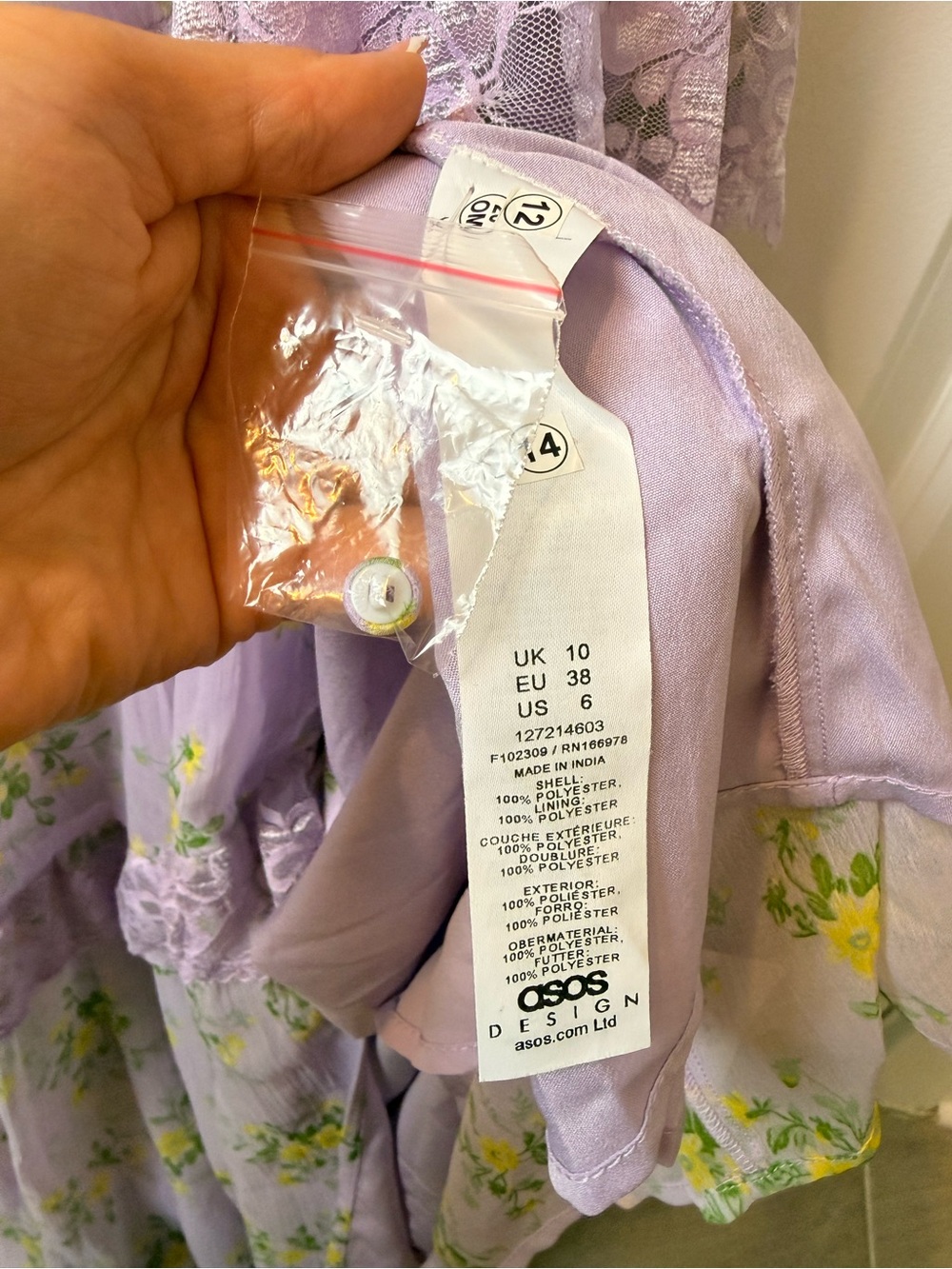 ASOS DESIGN Open Back Lace Insert Midi Tea Dress in Lilac Ditsy Floral US 6 - Picture 10 of 13